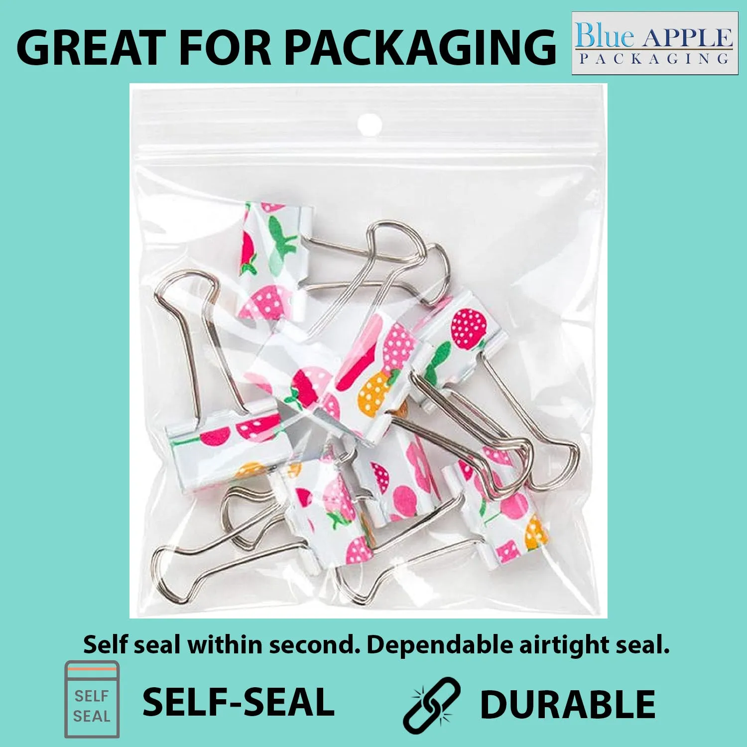 6X10 inches Reclosable Poly Bags with Hang Hole 2 Mil (LDPE) Single Track Zipper