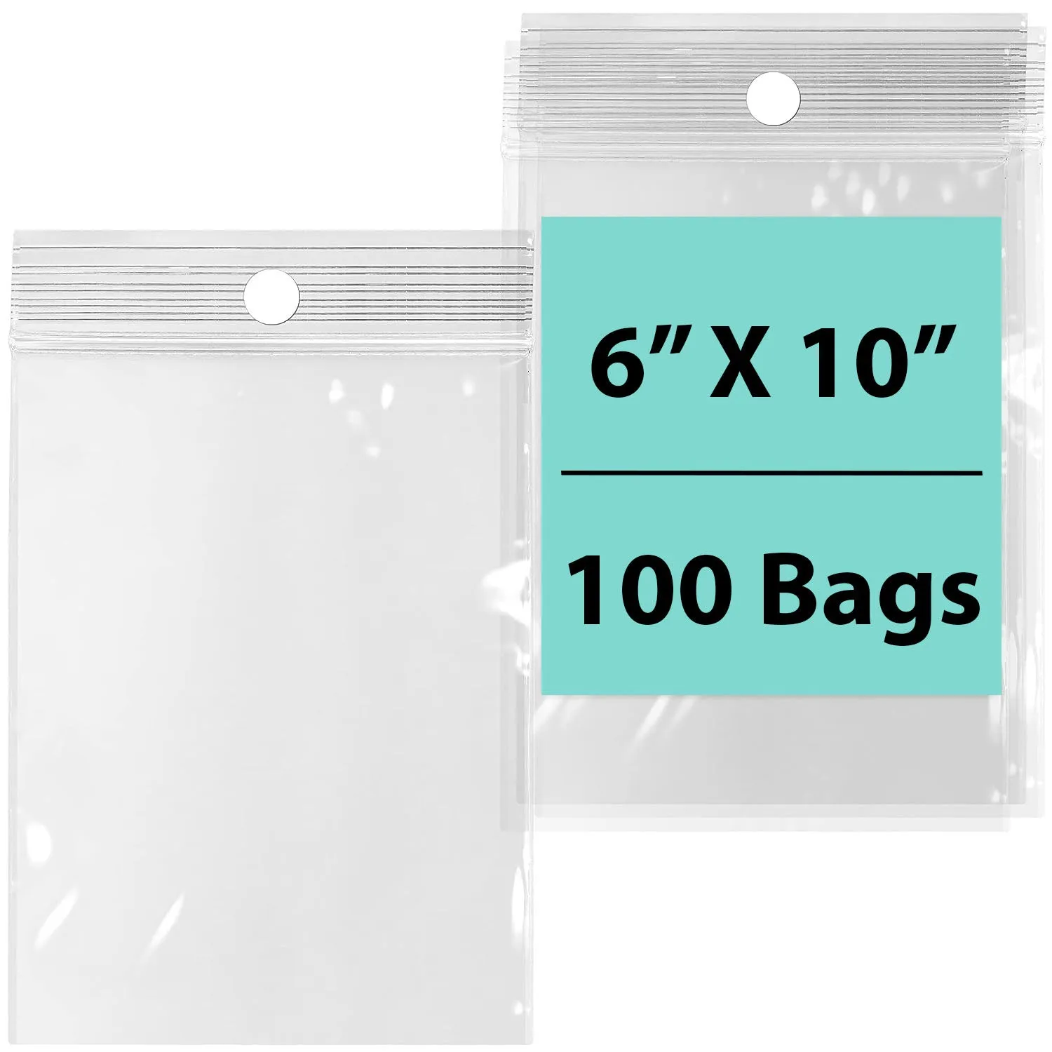 6X10 inches Reclosable Poly Bags with Hang Hole 2 Mil (LDPE) Single Track Zipper