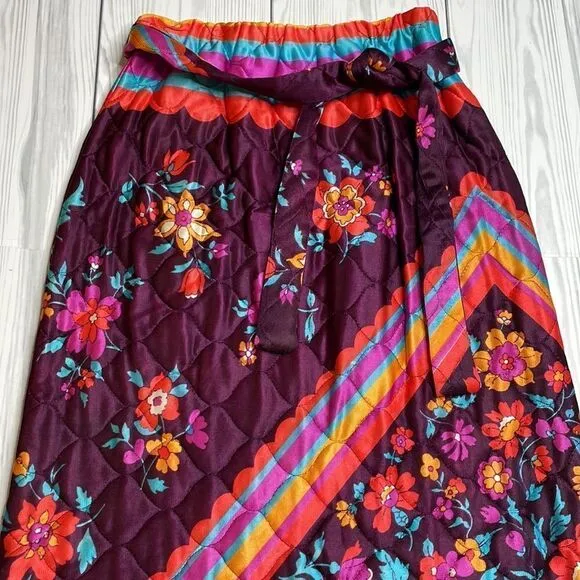 70s custom vintage quilted floral geometric Maxi Skirt small