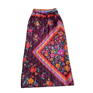 70s custom vintage quilted floral geometric Maxi Skirt small