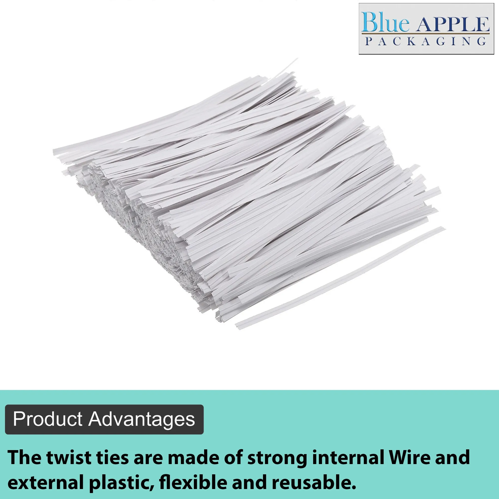 8 Inch Pre-cut Blue Plastic Twist Ties for Bags
