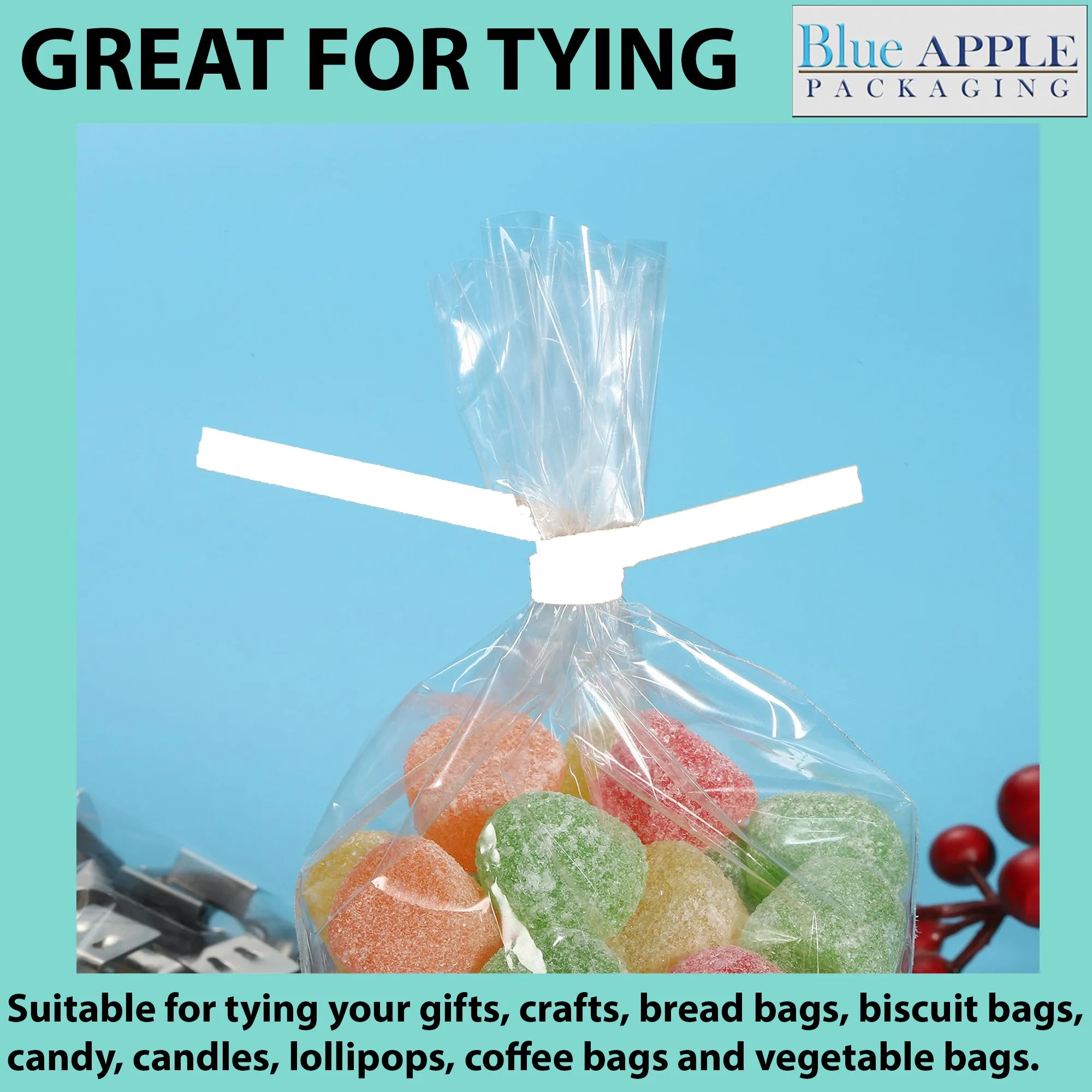 8 Inch Pre-cut Blue Plastic Twist Ties for Bags