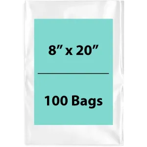 8X20 inches Clear Flat Poly Bags 4Mil Open Top (LDPE)