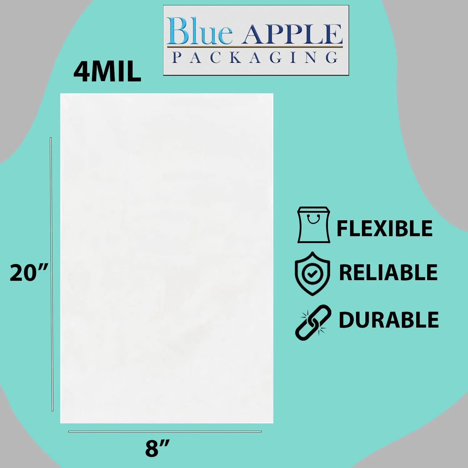 8X20 inches Clear Flat Poly Bags 4Mil Open Top (LDPE)