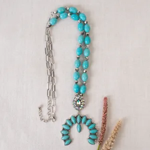 92139 - Squash Blossom Necklace - Turquoise & Silver