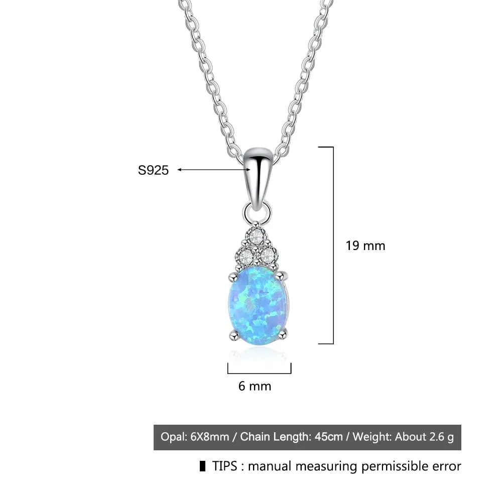 925 Sterling Silver Jewelry Necklace with Oval Blue Opal Stone Pendant, Best Gift for Her