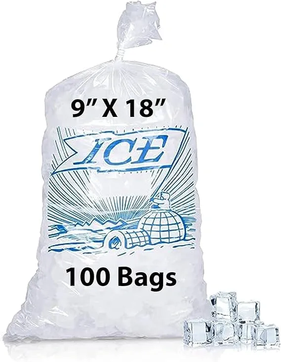 9X18 inches Ice Bags with Twist Ties Printed 1.2 Mil Metallocene (mPE)
