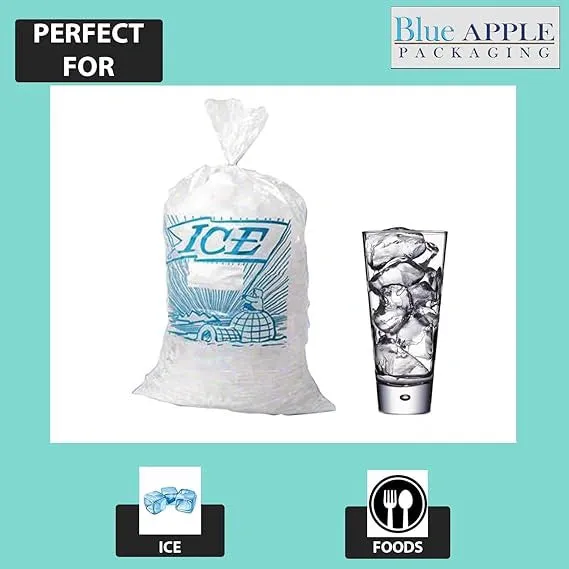 9X18 inches Ice Bags with Twist Ties Printed 1.2 Mil Metallocene (mPE)