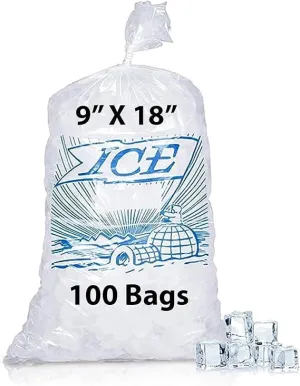 9X18 inches Ice Bags with Twist Ties Printed 1.2 Mil Metallocene (mPE)