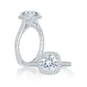 A.JAFFE Intricate Channel Set with Milgrain Detail Cushion Halo Quilted Engagement Ring MES754Q/191