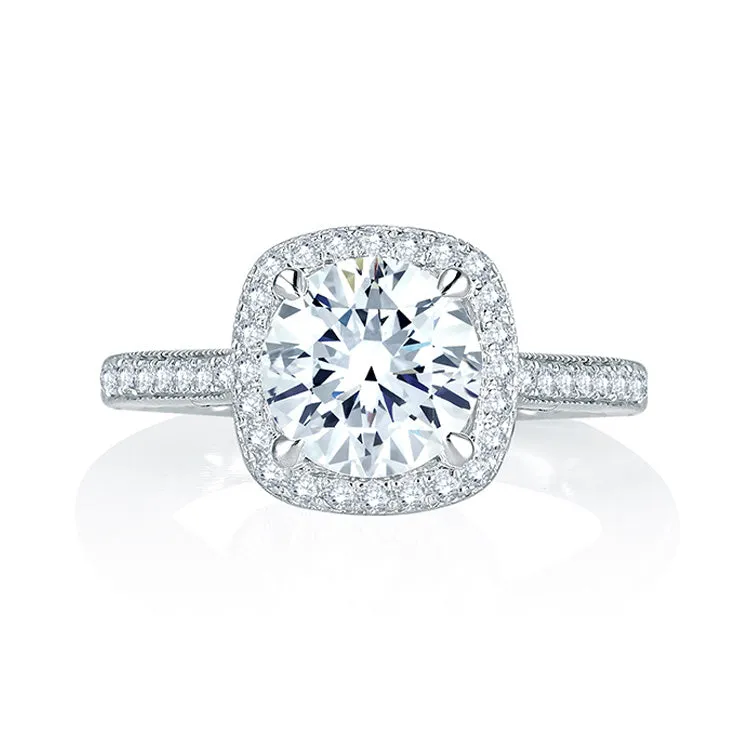 A.JAFFE Intricate Channel Set with Milgrain Detail Cushion Halo Quilted Engagement Ring MES754Q/191