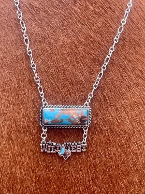 Akron Fashion Bar Necklace With Western Drop - Turquoise