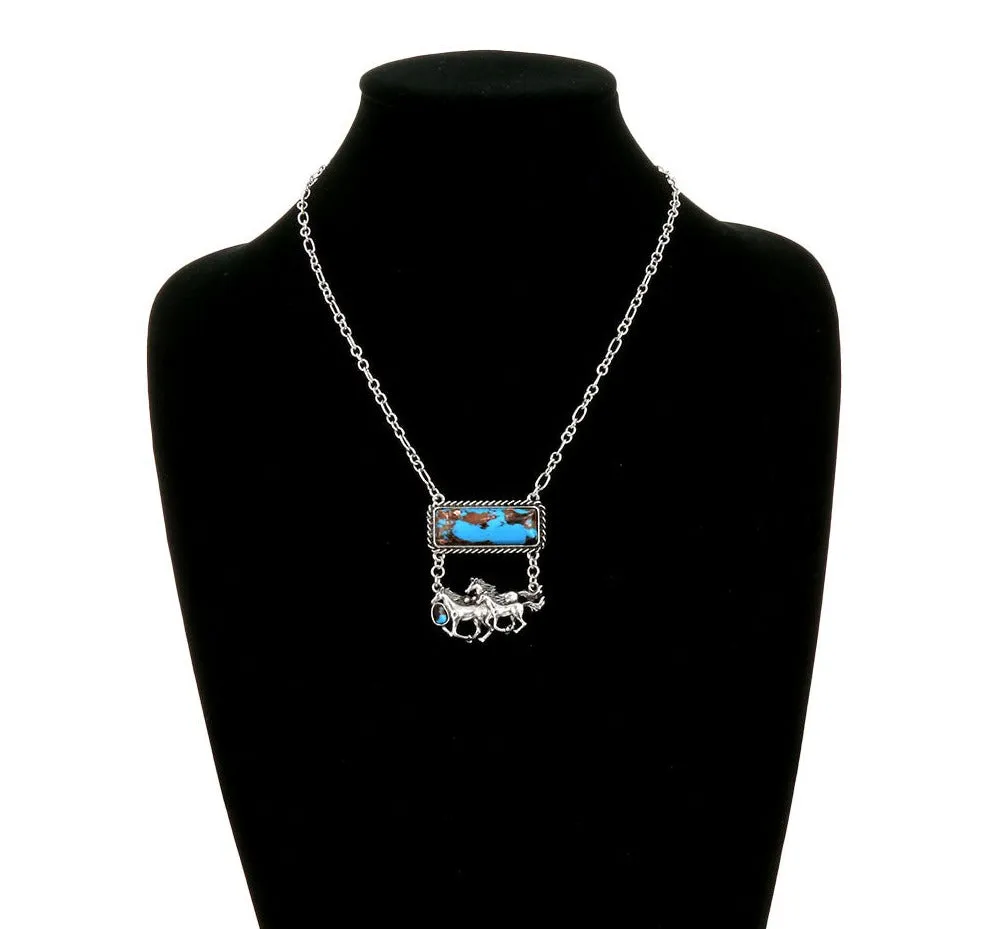 Akron Fashion Bar Necklace With Western Drop - Turquoise
