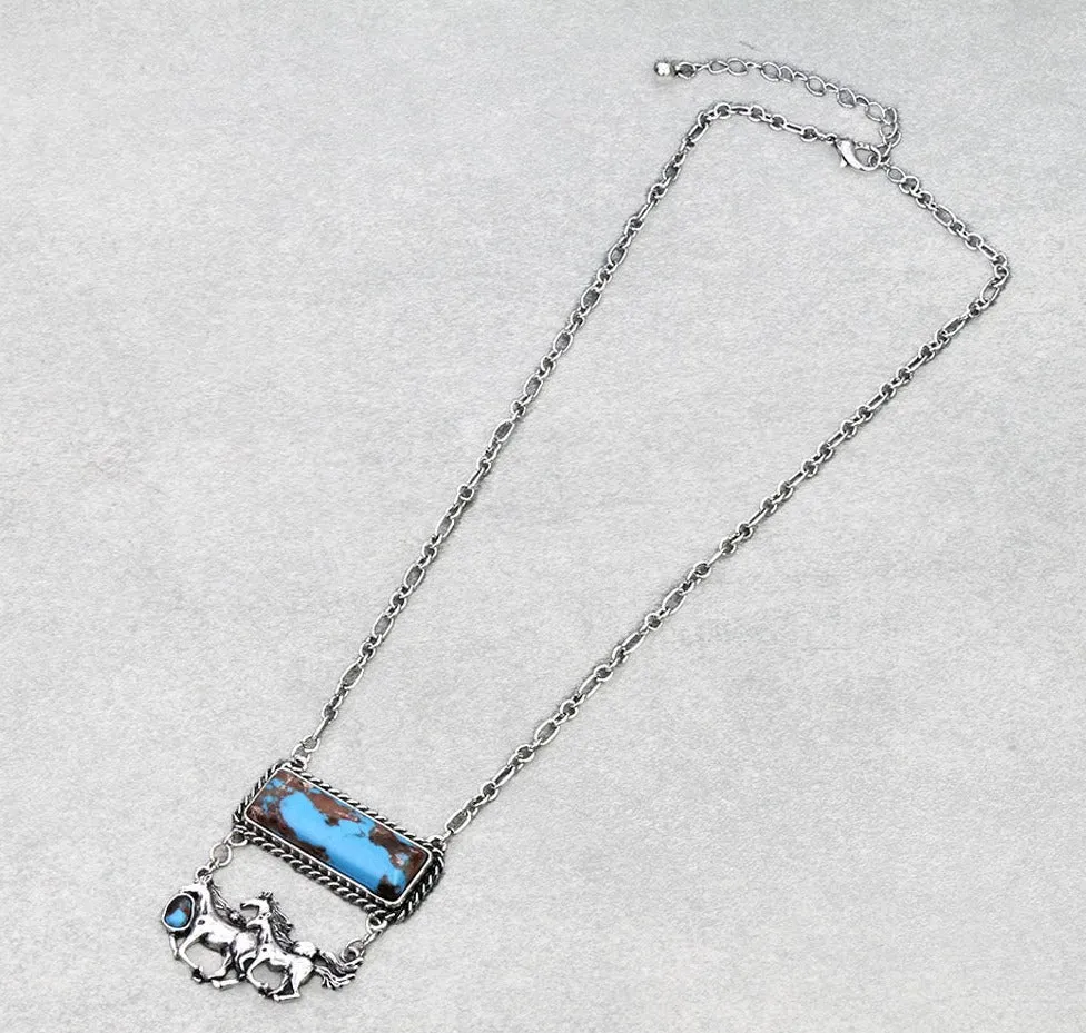 Akron Fashion Bar Necklace With Western Drop - Turquoise