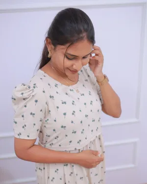 Akshara | Zipless Maternity Dress - Puff Sleeves | Full Length Maxi