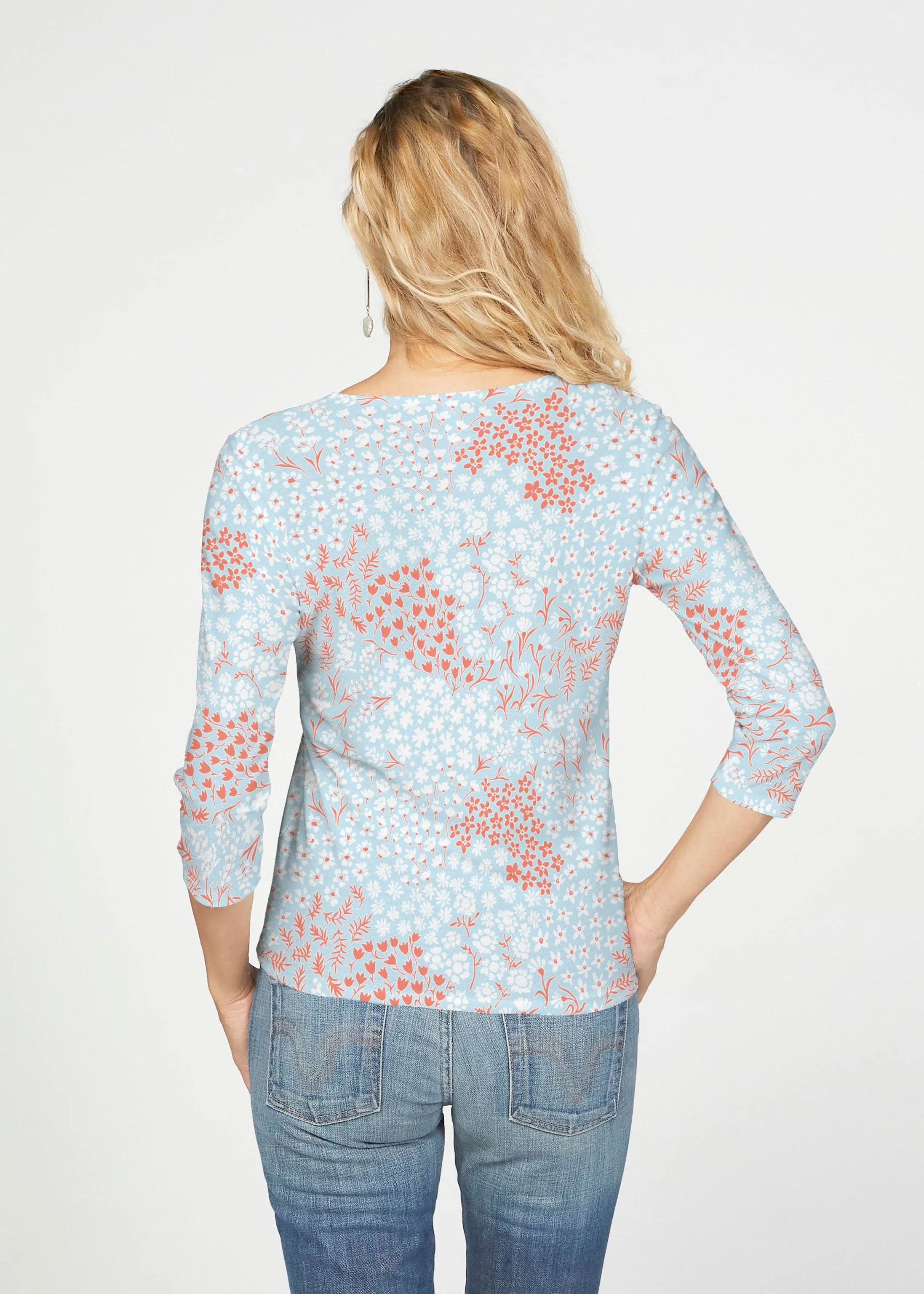 Annabelle (8040) ~ French Terry Tie 3/4 Sleeve Top