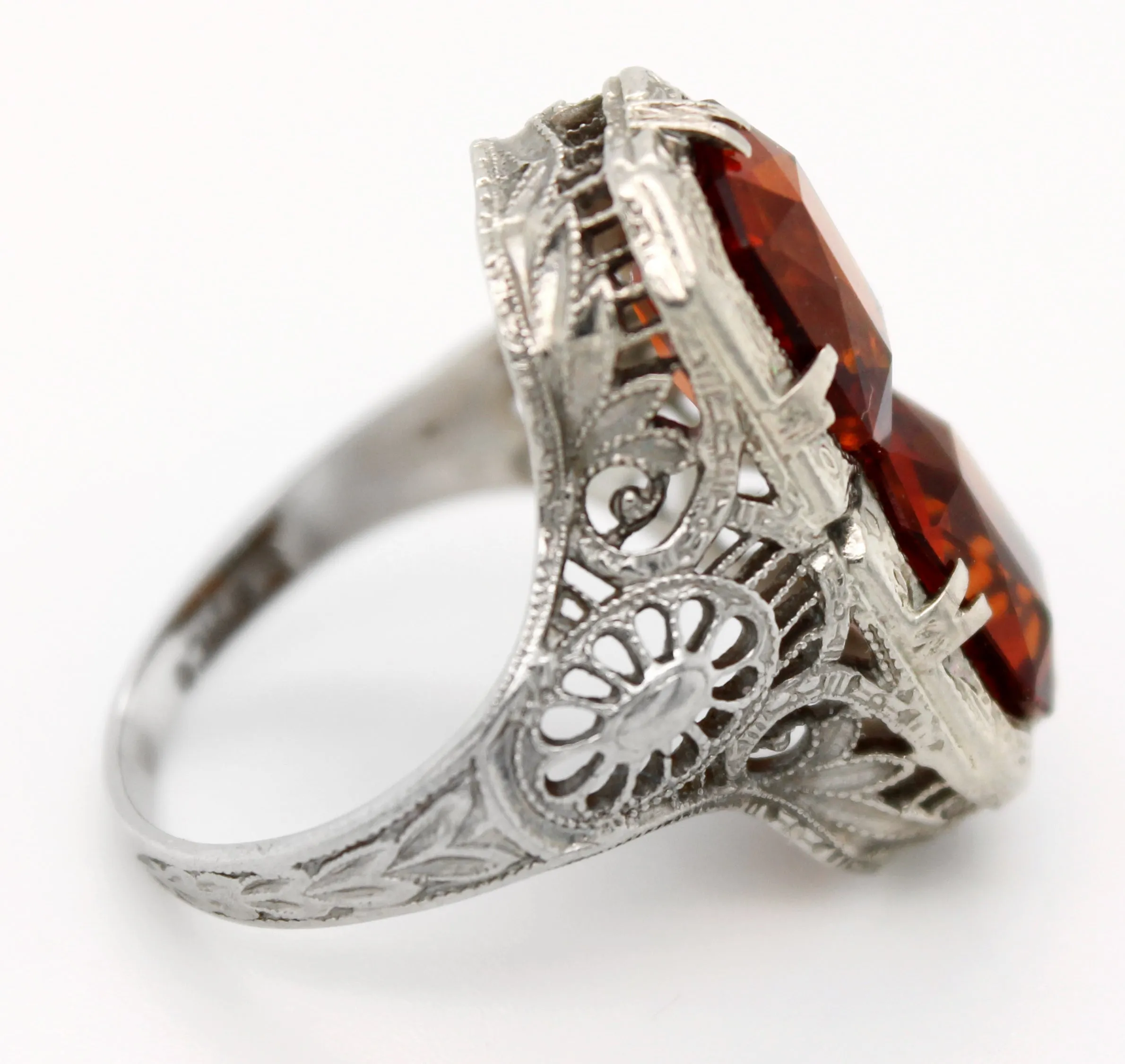 Antique Art Deco PSCO 2.50ctw Citrine Cocktail Ring in 14k White Gold | 3.25