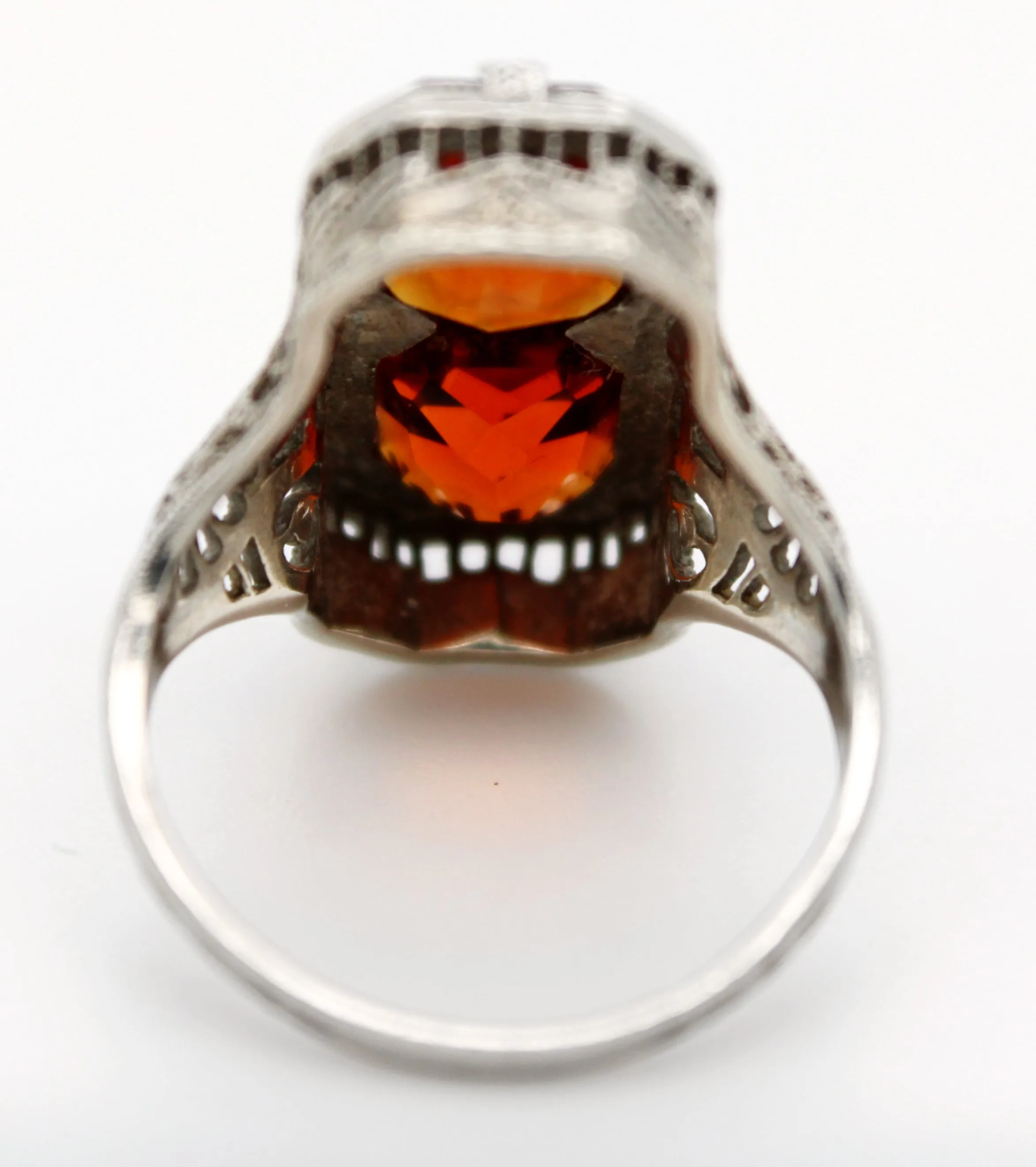 Antique Art Deco PSCO 2.50ctw Citrine Cocktail Ring in 14k White Gold | 3.25