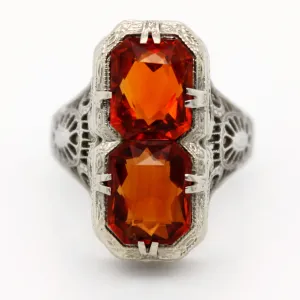 Antique Art Deco PSCO 2.50ctw Citrine Cocktail Ring in 14k White Gold | 3.25