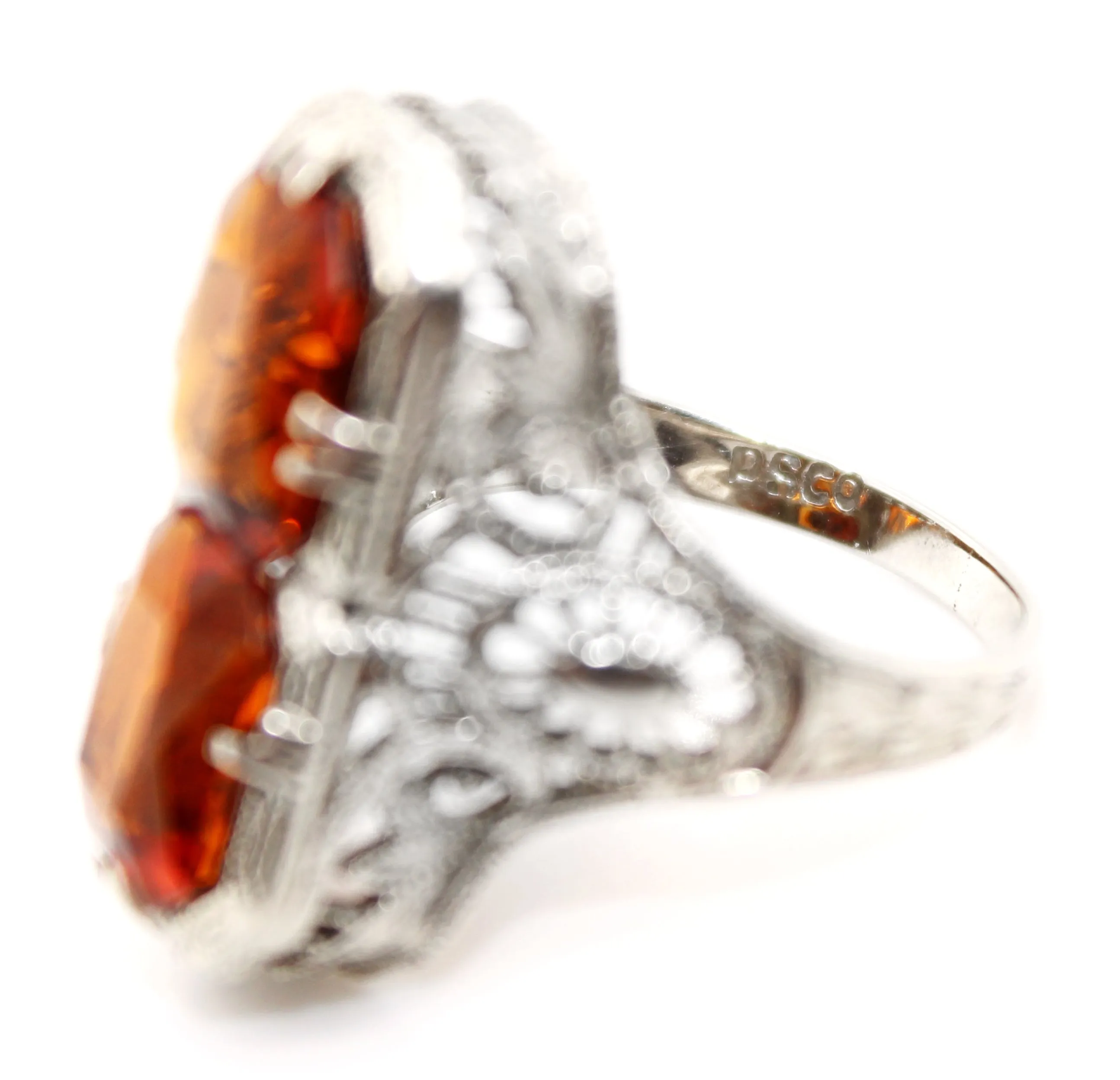 Antique Art Deco PSCO 2.50ctw Citrine Cocktail Ring in 14k White Gold | 3.25