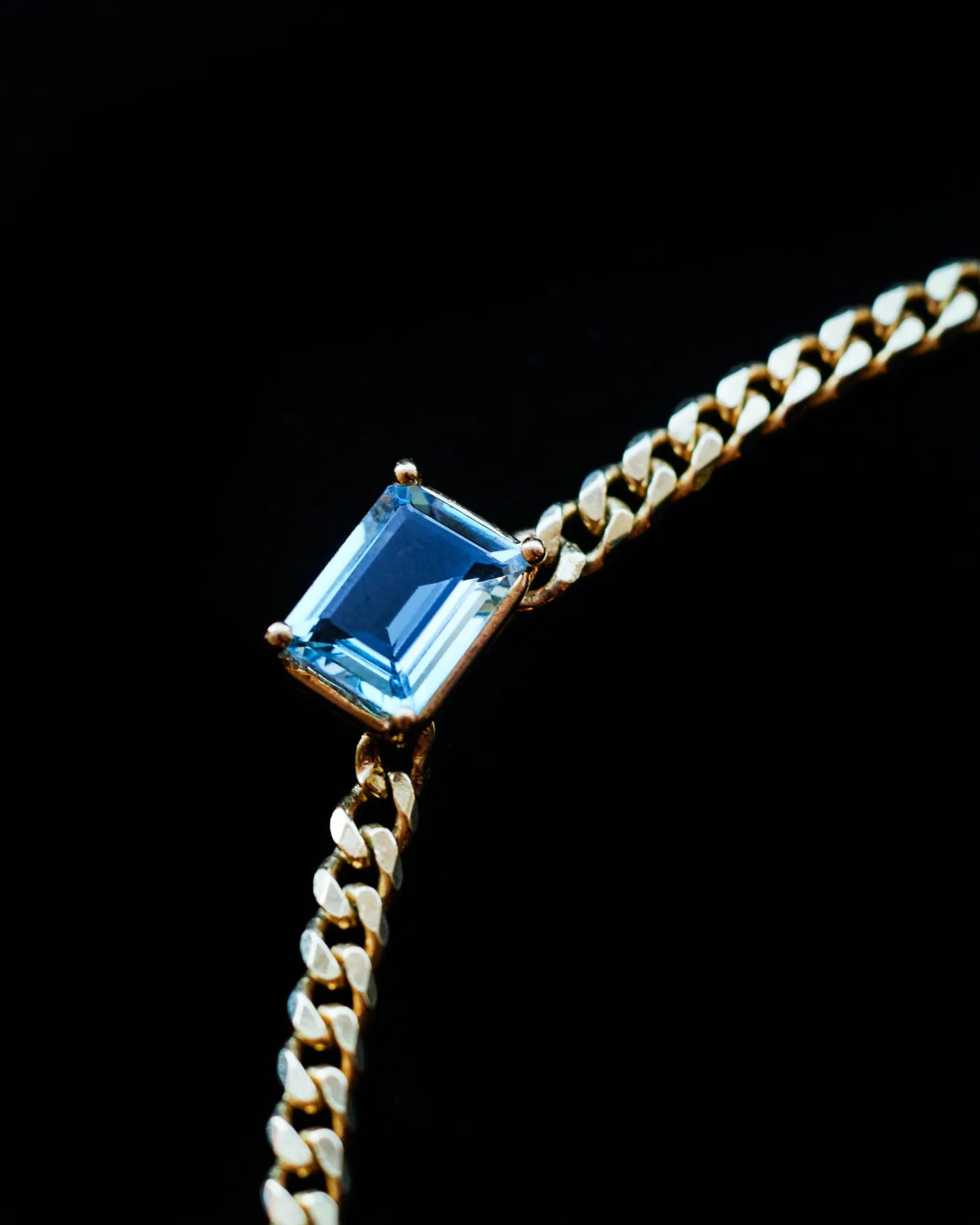Aquamarine Emerald-Cut Cuban Link Chain Necklace