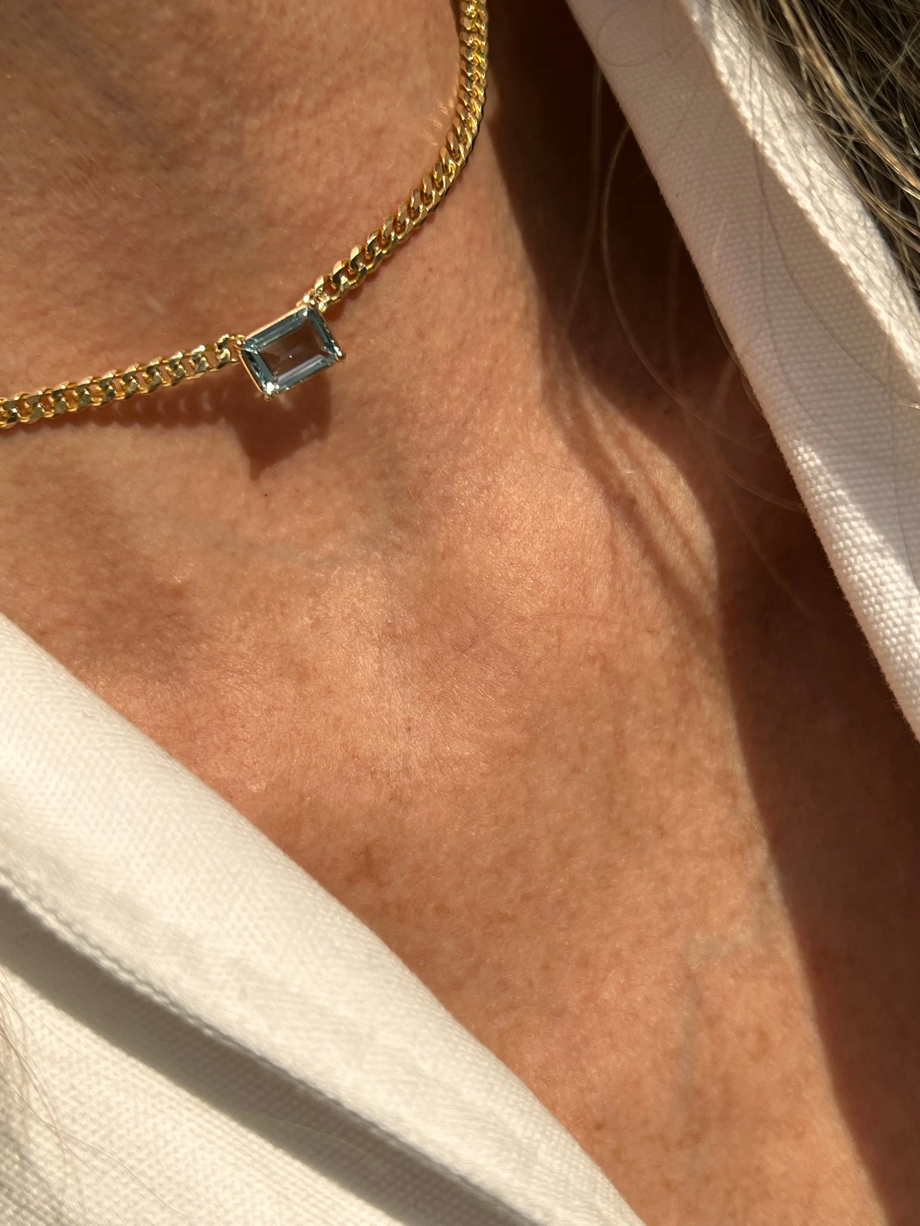 Aquamarine Emerald-Cut Cuban Link Chain Necklace