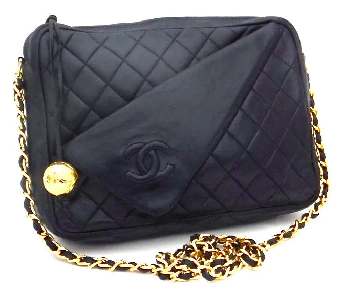Authentic Chanel Vintage French Navy Quilted Camera Style Handbag
