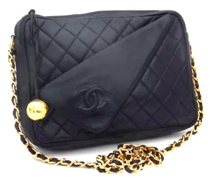 Authentic Chanel Vintage French Navy Quilted Camera Style Handbag
