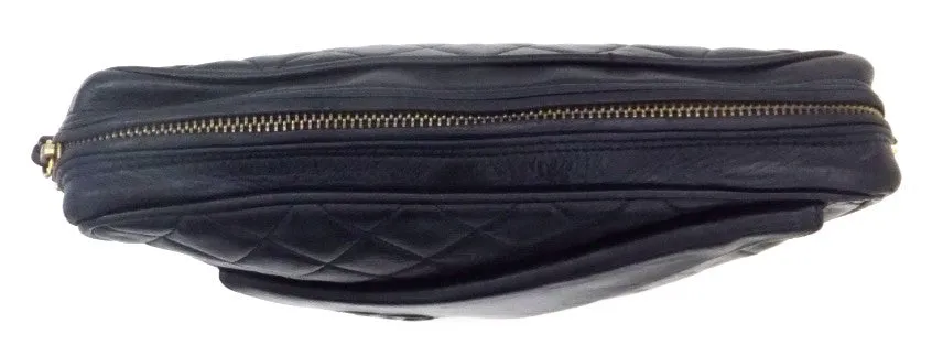 Authentic Chanel Vintage French Navy Quilted Camera Style Handbag