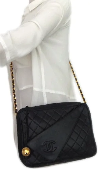 Authentic Chanel Vintage French Navy Quilted Camera Style Handbag