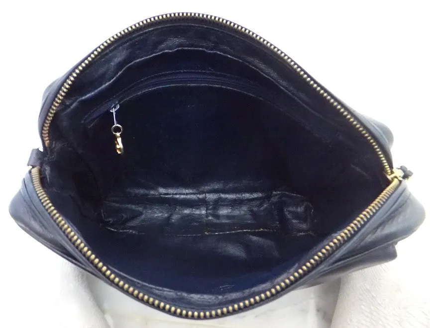 Authentic Chanel Vintage French Navy Quilted Camera Style Handbag