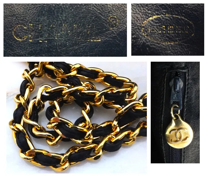 Authentic Chanel Vintage French Navy Quilted Camera Style Handbag