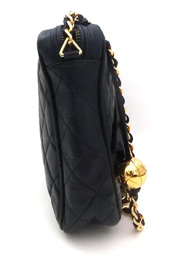 Authentic Chanel Vintage French Navy Quilted Camera Style Handbag