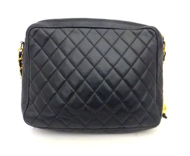 Authentic Chanel Vintage French Navy Quilted Camera Style Handbag