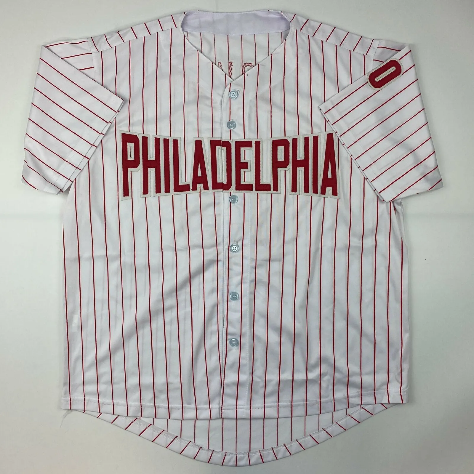 Autographed/Signed Larry Bowa 1980 WS Philadelphia Pinstripe Jersey JSA COA