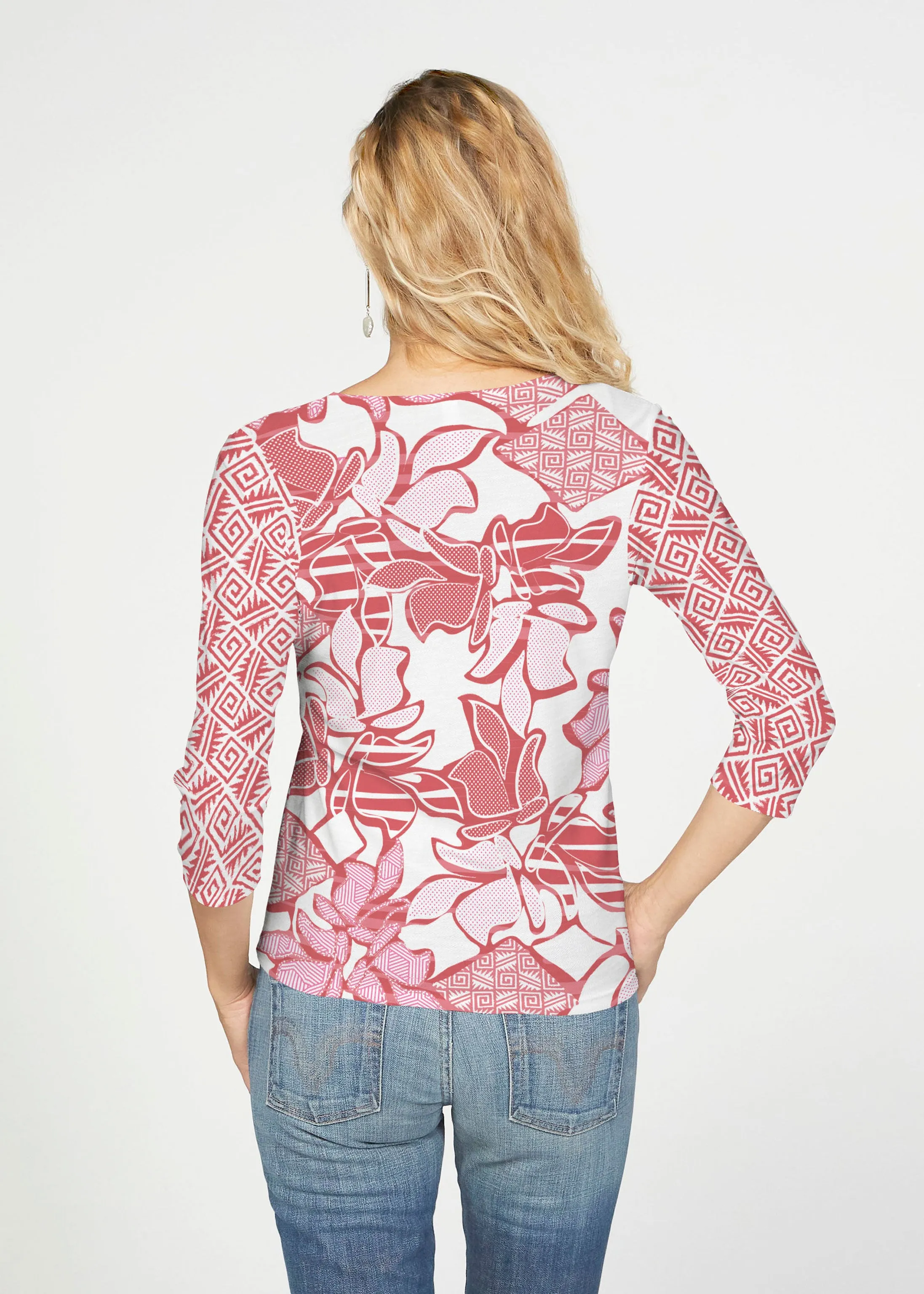 Aztek Sail Red (8117) ~ French Terry Tie 3/4 Sleeve Top