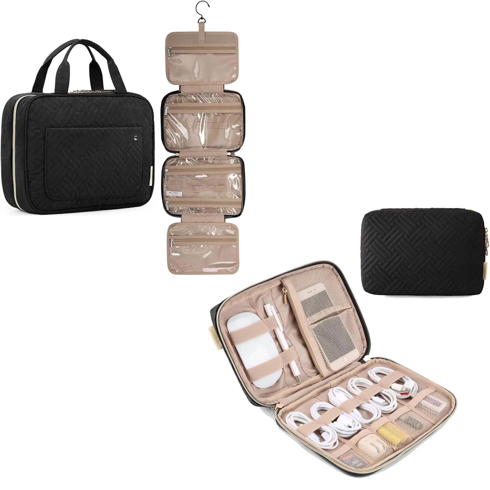 BAGSMART Toiletry Bag Travel Bag & Electronics Organizer Travel Case, Black