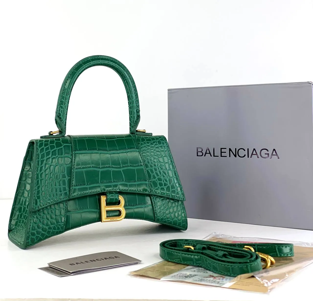 Balenciaga Hourglass Bag in Green Croc-Embossed Leather (limited edition color)