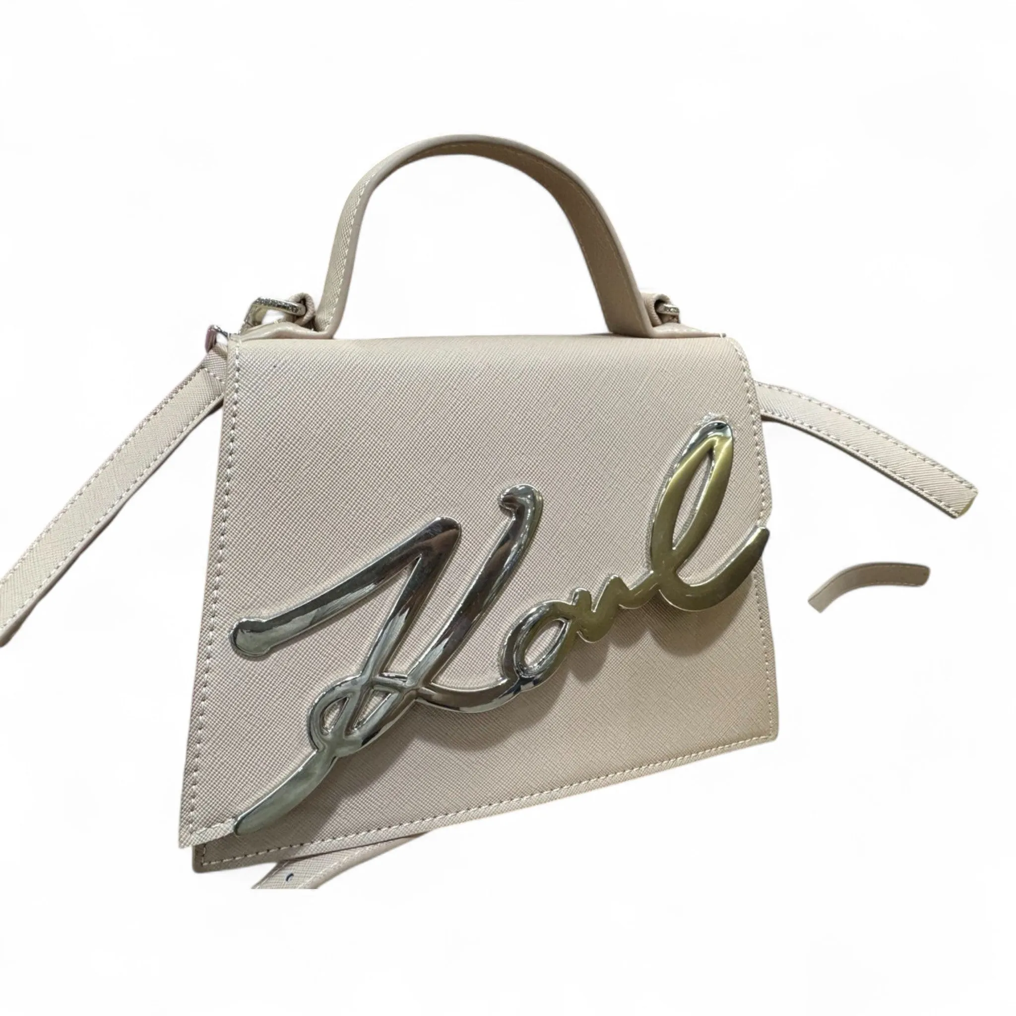 Beige Karl Structured Top Handle Bag 🤍✨ – Soft Elegance with a Bold Edge