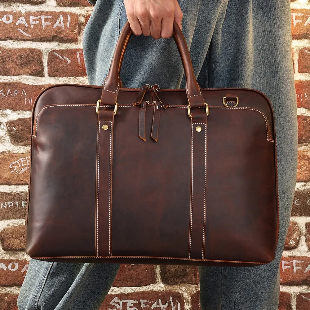 Belfort Leather Business Case Document & Laptop Bag, Brown, 15 inches