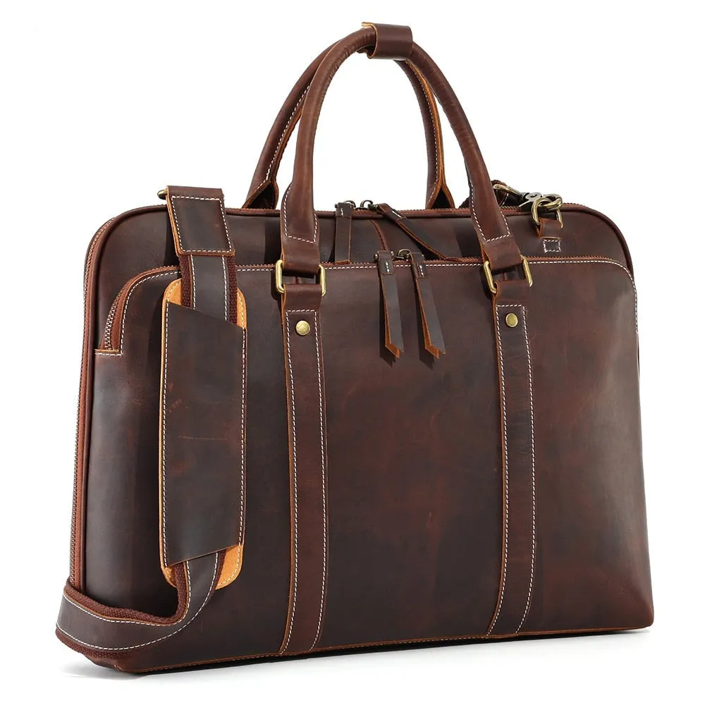 Belfort Leather Business Case Document & Laptop Bag, Brown, 15 inches