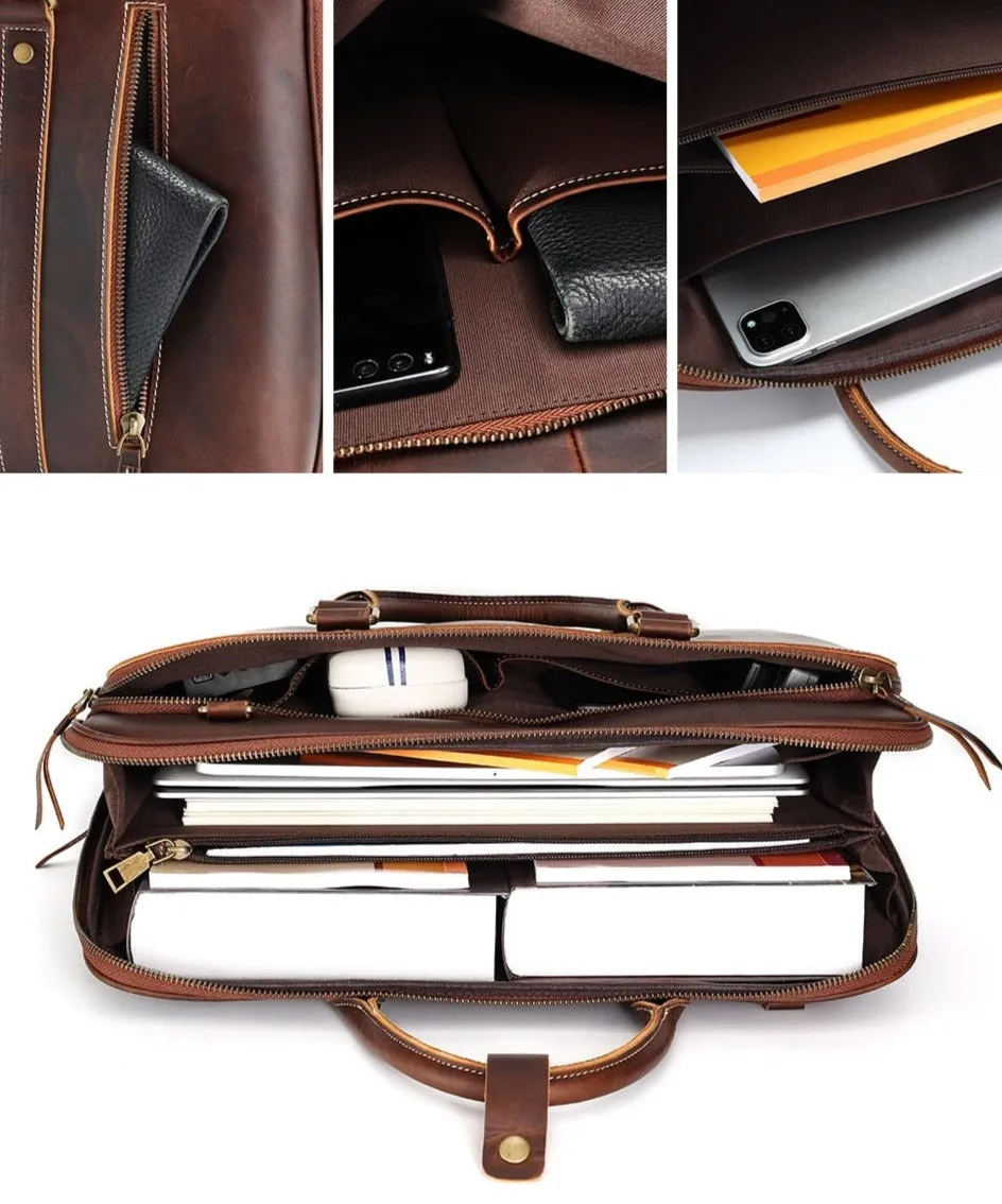 Belfort Leather Business Case Document & Laptop Bag, Brown, 15 inches