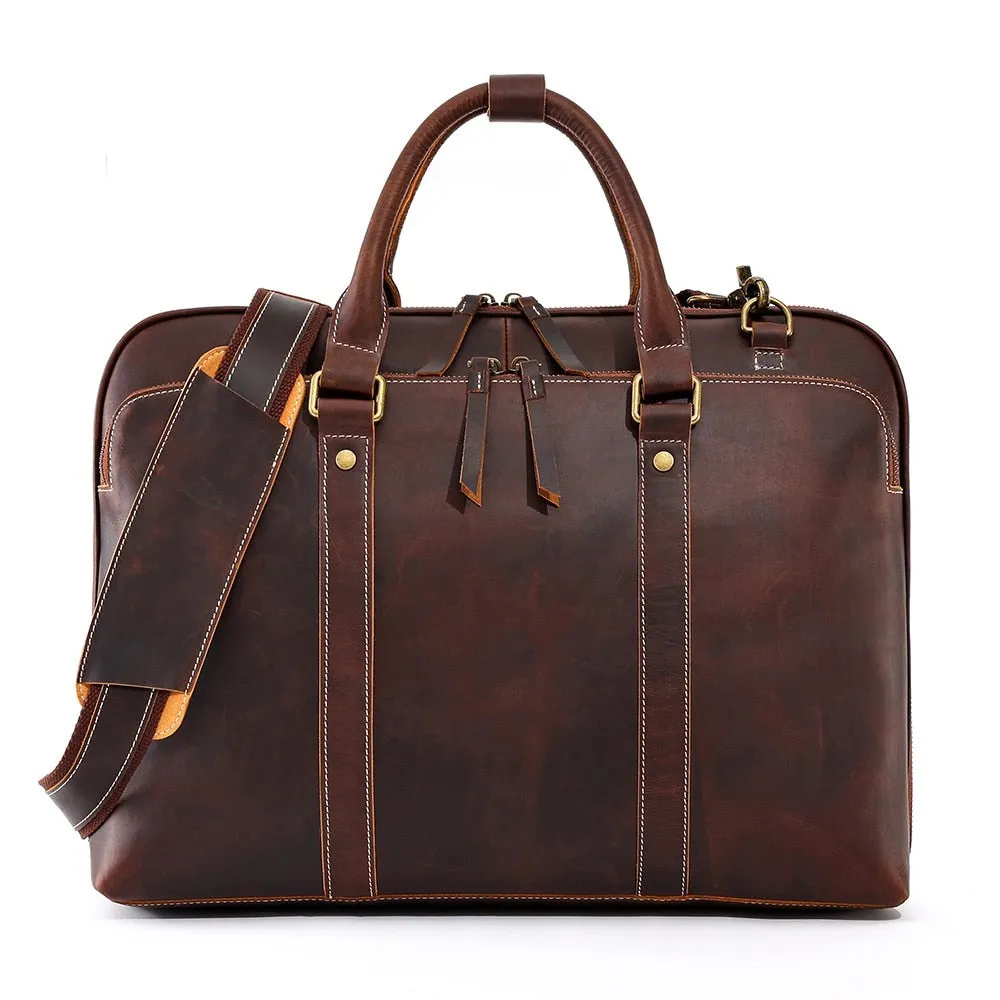 Belfort Leather Business Case Document & Laptop Bag, Brown, 15 inches