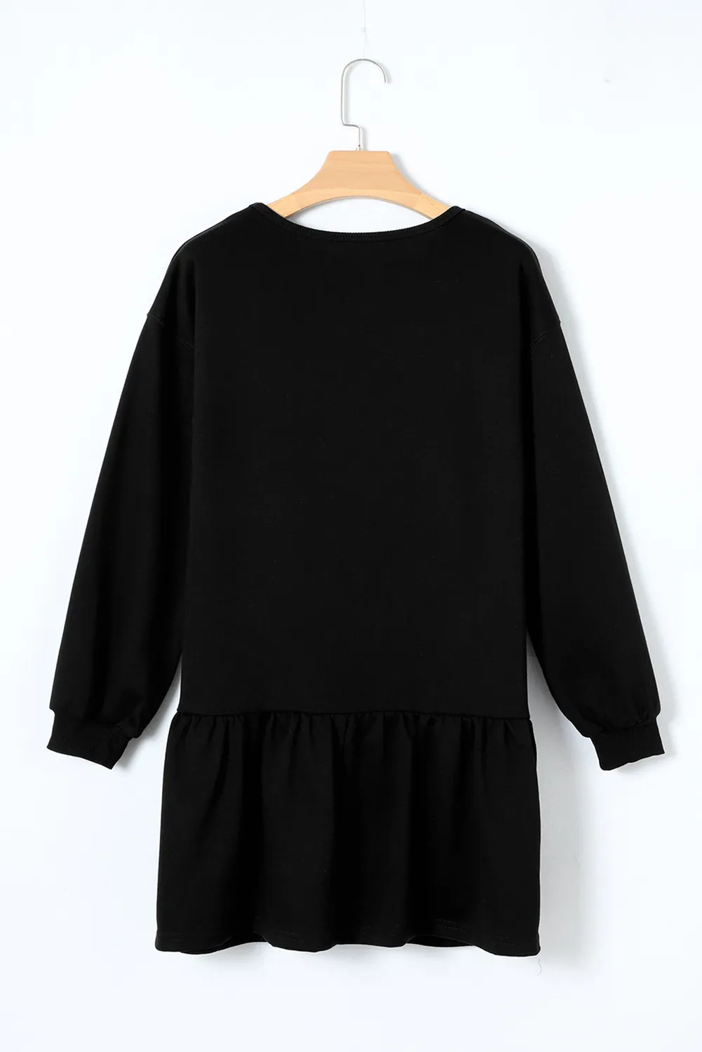 Black Mardi Gras Crown Patched Long Sleeve Ruffle Hem Dress