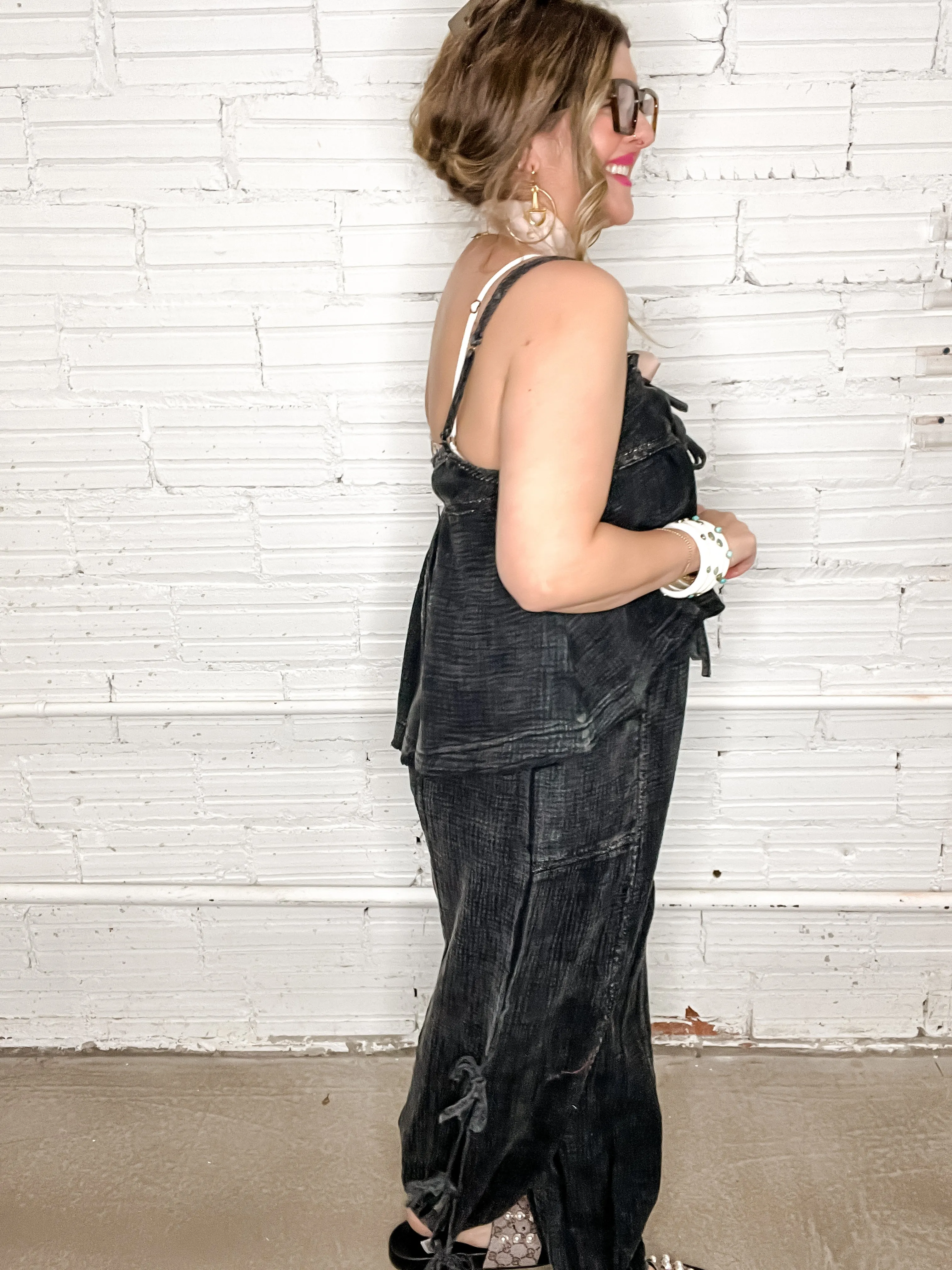 Boho Goddess Tie Tank Top - Black