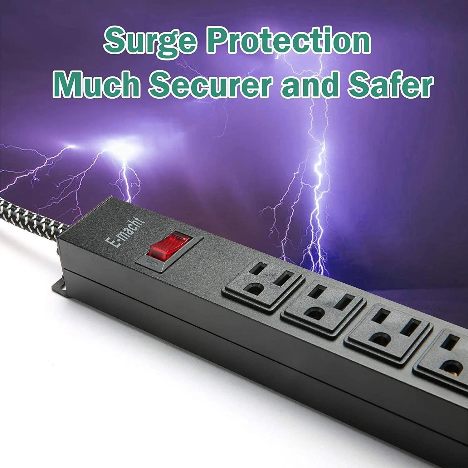 Bosonshop 2 Pack Long Power Strip Surge Protector, 6 Metal Power Outlets 2 USB Ports, 6 ft Long Extension Cord