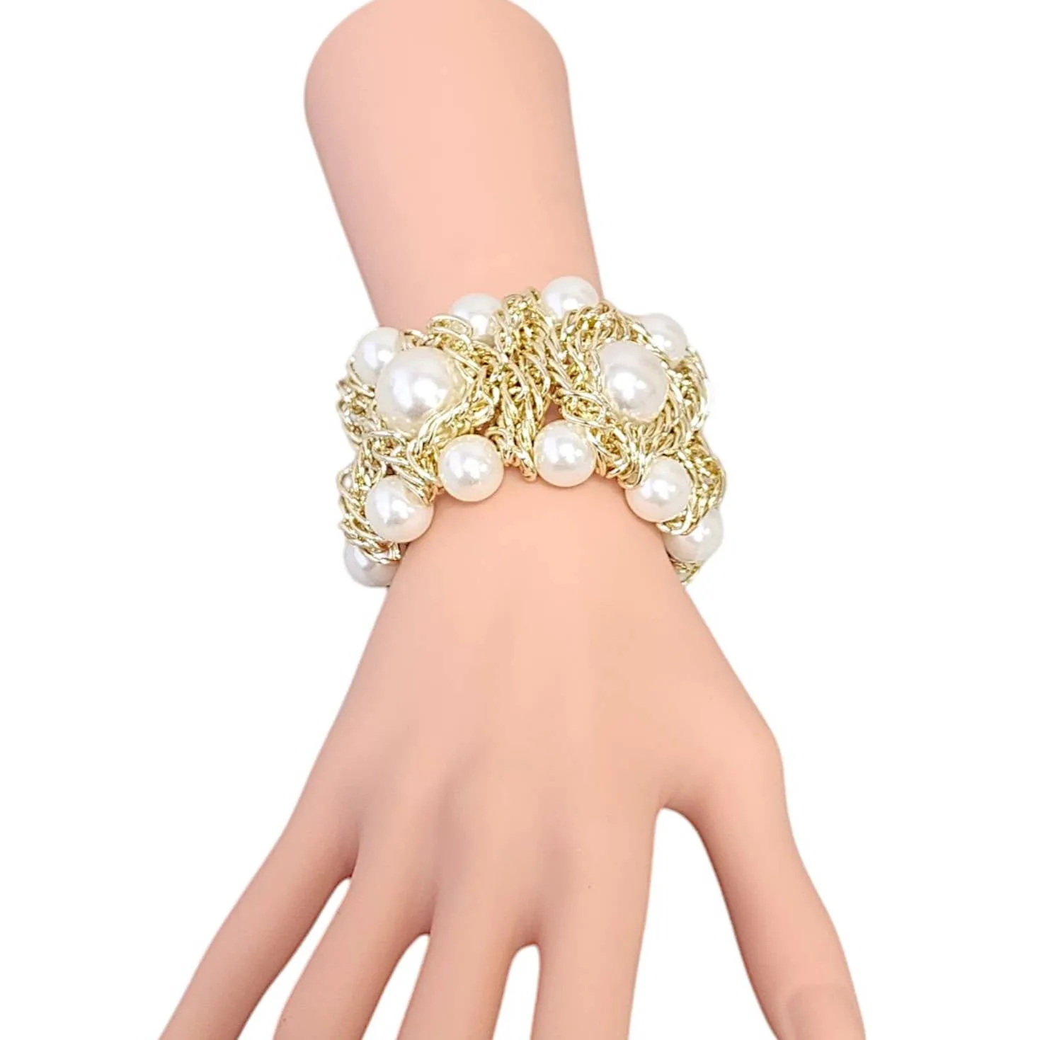 Bracelet - Pearl and Gold Stretch Bracelet