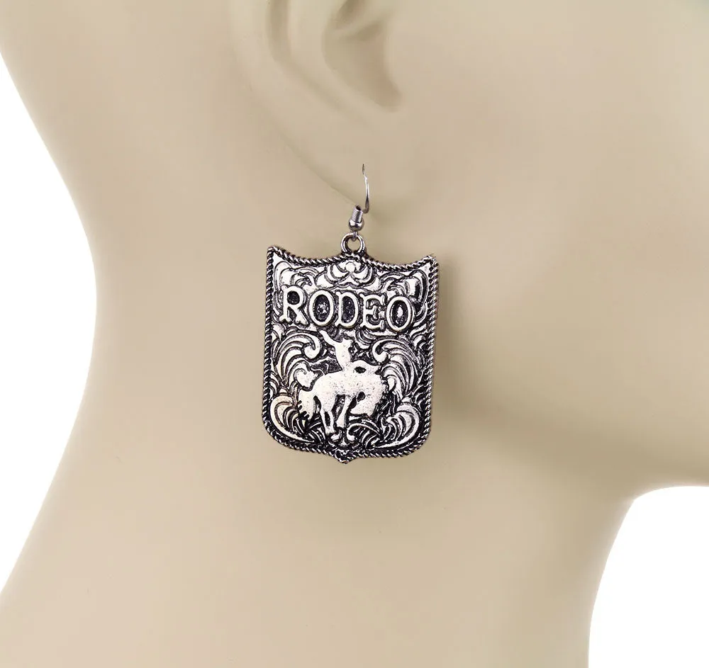 Bronc Rider Fashion Stamped Rodeo Necklace, Earrings or Ring