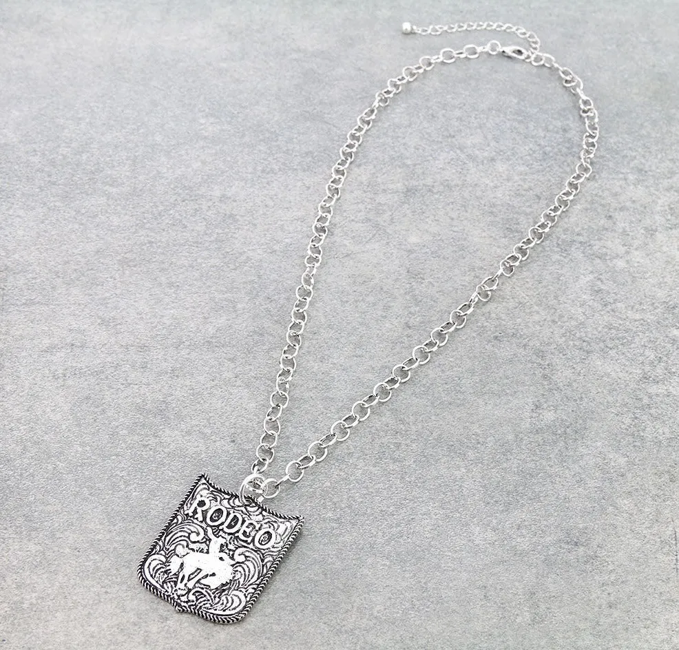 Bronc Rider Fashion Stamped Rodeo Necklace, Earrings or Ring