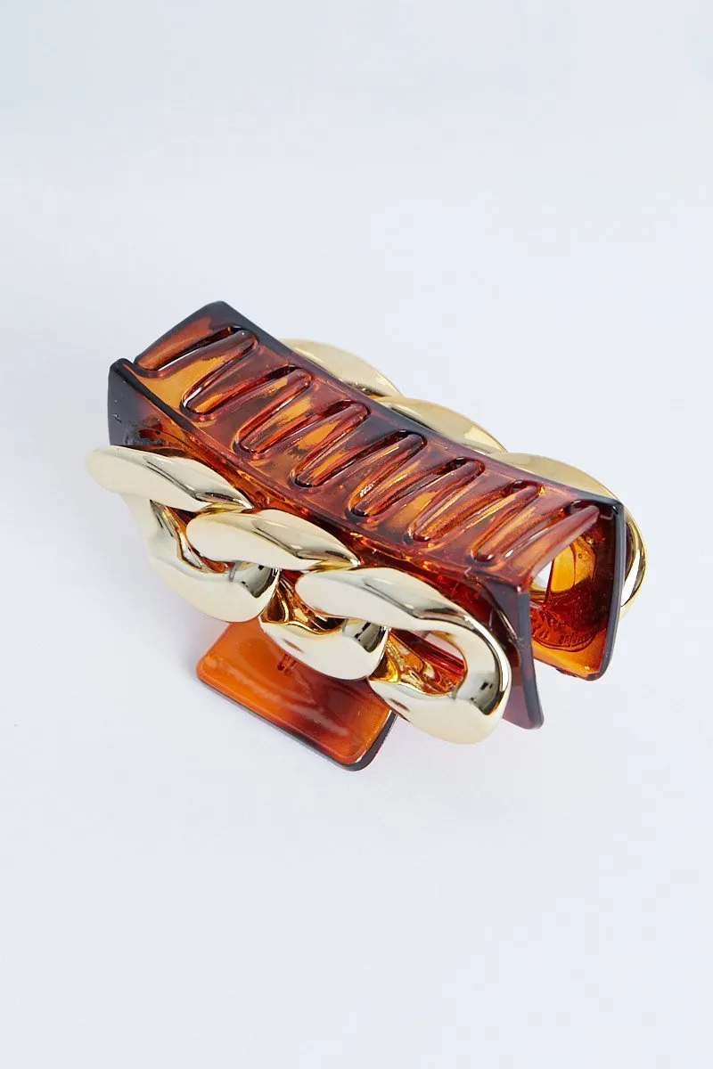 Brown Gold Chain Link Hair Clip - Tailynn